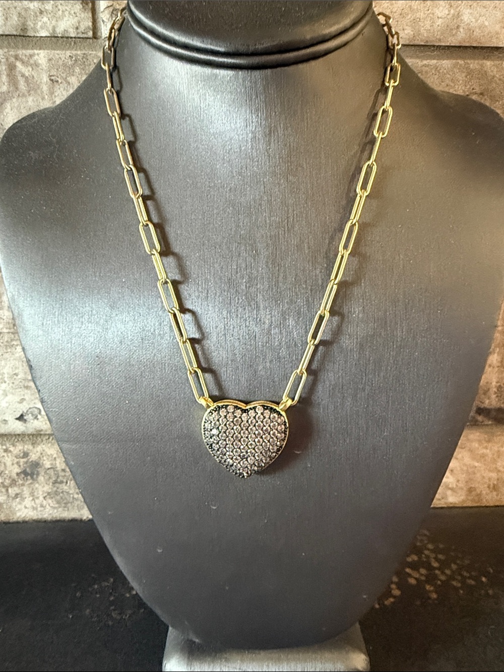 Freida Vaukt Gold Heart Pendant Necklace with Pave Crystal Accent